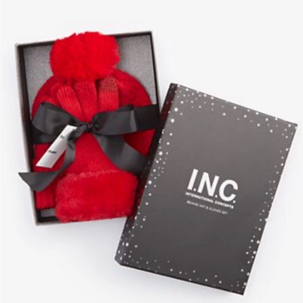 I.N.C Red Knit Beanie with Pom Pom
